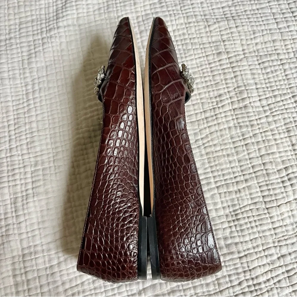 Giuseppe Zanotti Rhinestone Croc Leather Pointed Toe Ballet Flats 38.5